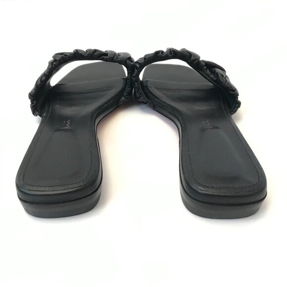 Santoni Ruched Allonge Leather Flat Sandals Womens 36 6 Black Slip On Open Toe - Picture 10 of 13